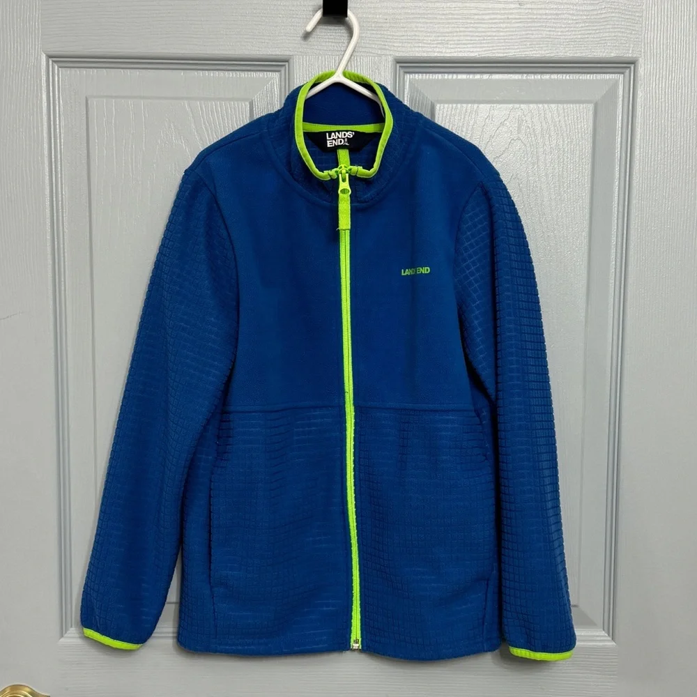 Land's End Youth Boys Sz Medium 8 Full Zip Grid Polar Tech Fleece Jacket EUC